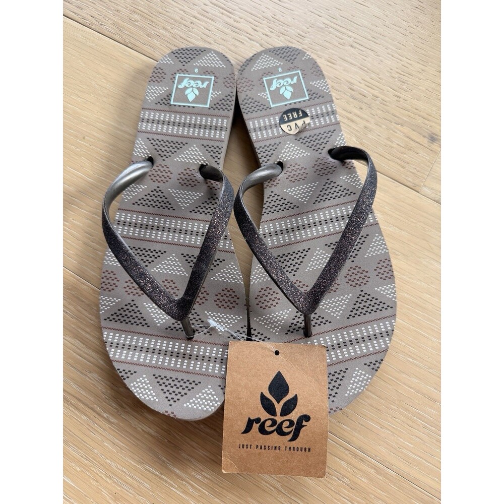 Reef Women's Stargazer Prints Tan Sparkle Flip Flops NWT Size 9